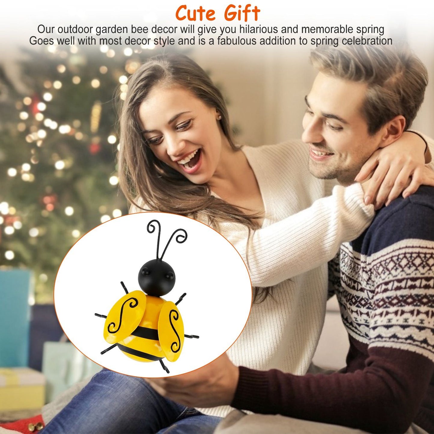 4Pcs Bumble Bee Set Ornament 3D Iron Hanging Bee Wall Decor Art Sculpture Statues Decorations