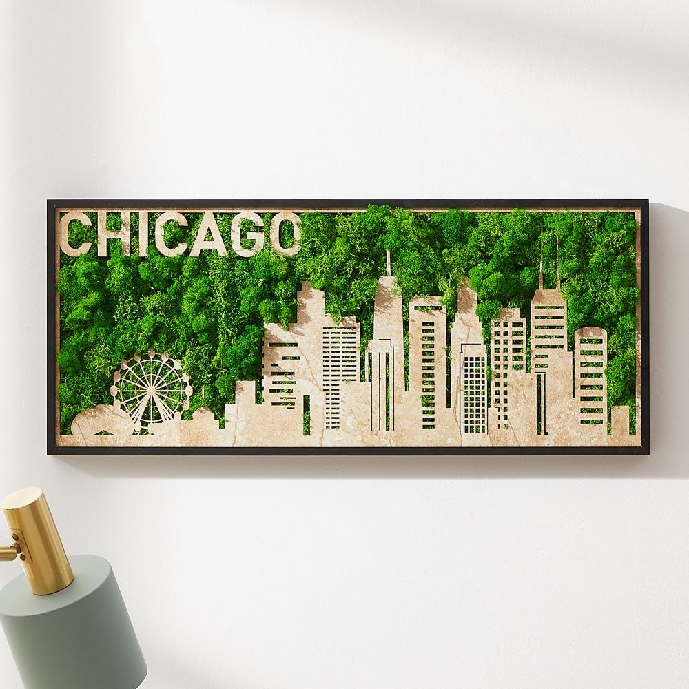 Chicago Moss City Silhouette Metal Wall Art